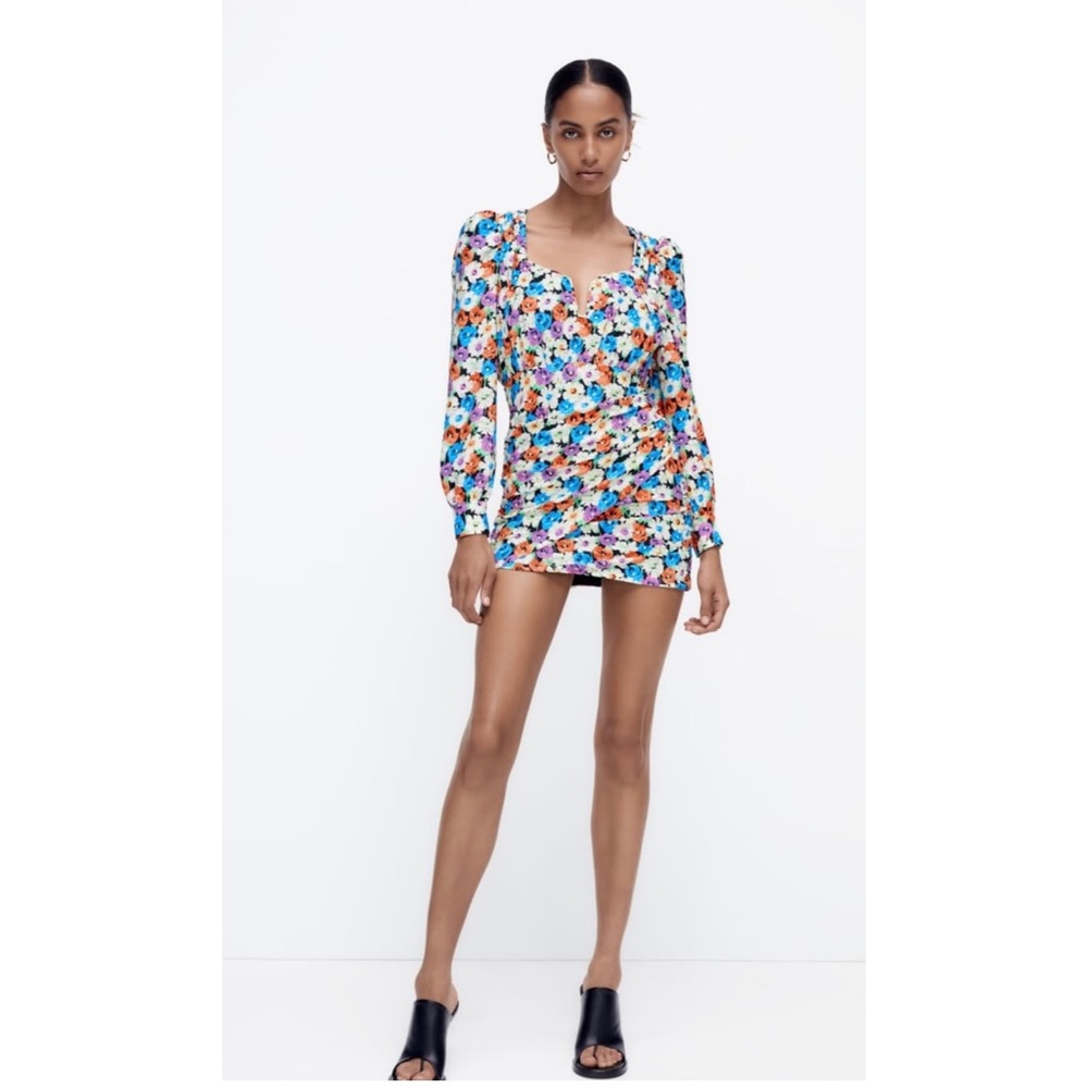 Zara. Floral long sleeve dress Small